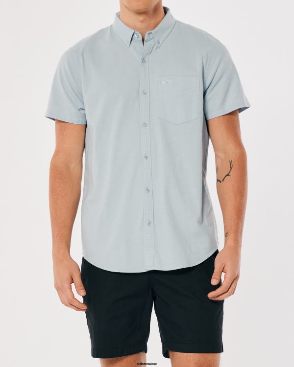 chemise oxford à manches courtes Hommes bleu clair Hollister hauts RRRJX987