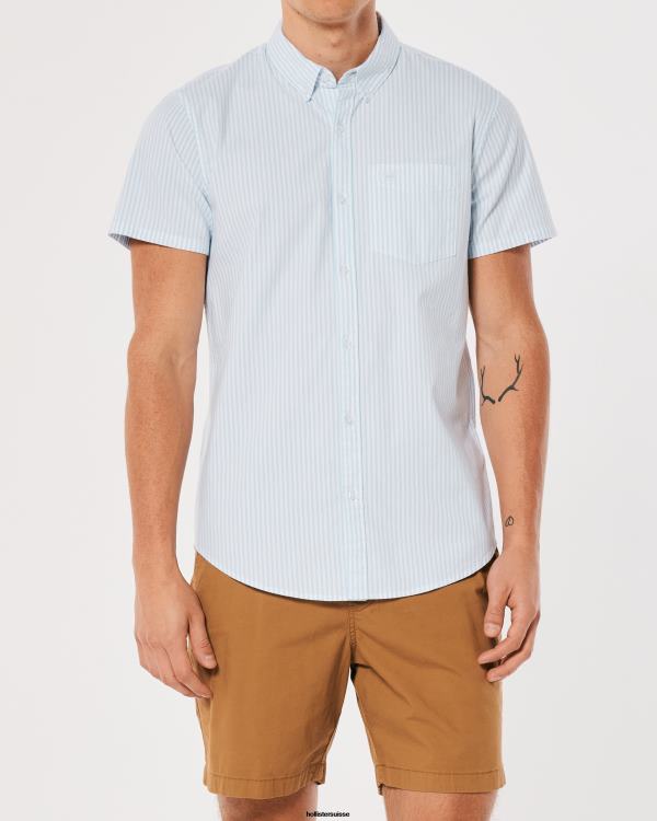chemise oxford rayée à manches courtes Hommes bande bleu clair Hollister hauts RRRJX842