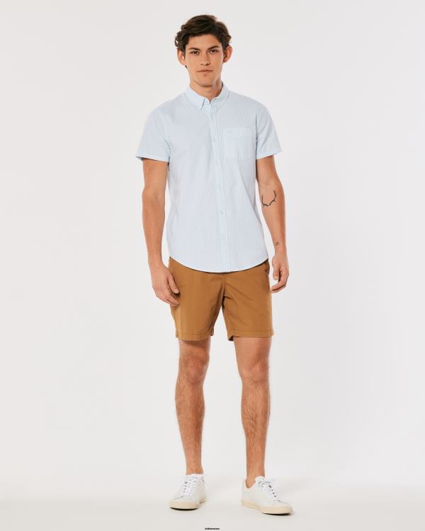 chemise oxford rayée à manches courtes Hommes bande bleu clair Hollister hauts RRRJX842