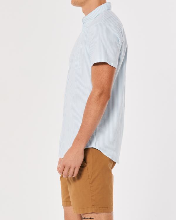 chemise oxford rayée à manches courtes Hommes bande bleu clair Hollister hauts RRRJX842