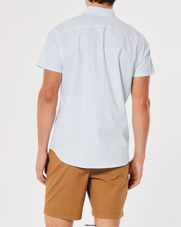 chemise oxford rayée à manches courtes Hommes bande bleu clair Hollister hauts RRRJX842