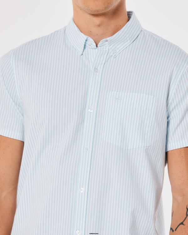chemise oxford rayée à manches courtes Hommes bande bleu clair Hollister hauts RRRJX842