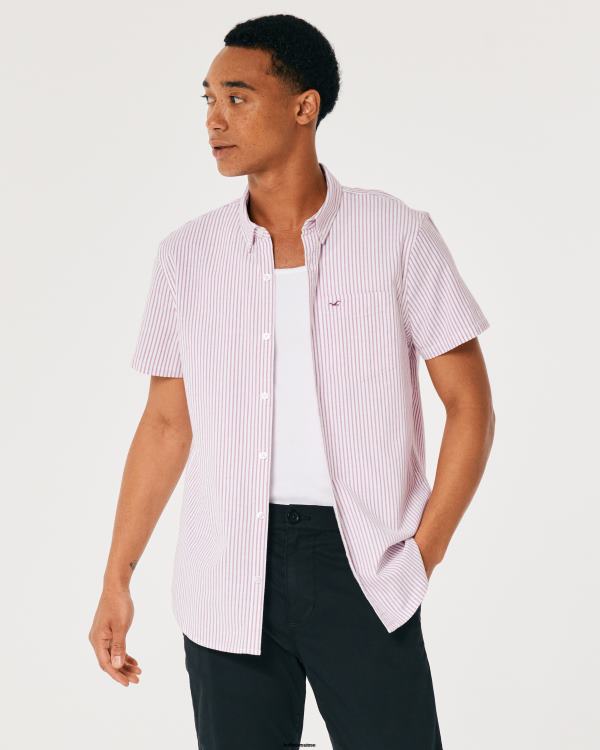 chemise oxford rayée à manches courtes Hommes bande bordeaux Hollister hauts RRRJX1037