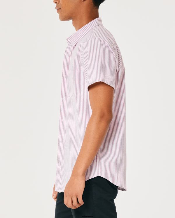 chemise oxford rayée à manches courtes Hommes bande bordeaux Hollister hauts RRRJX1037
