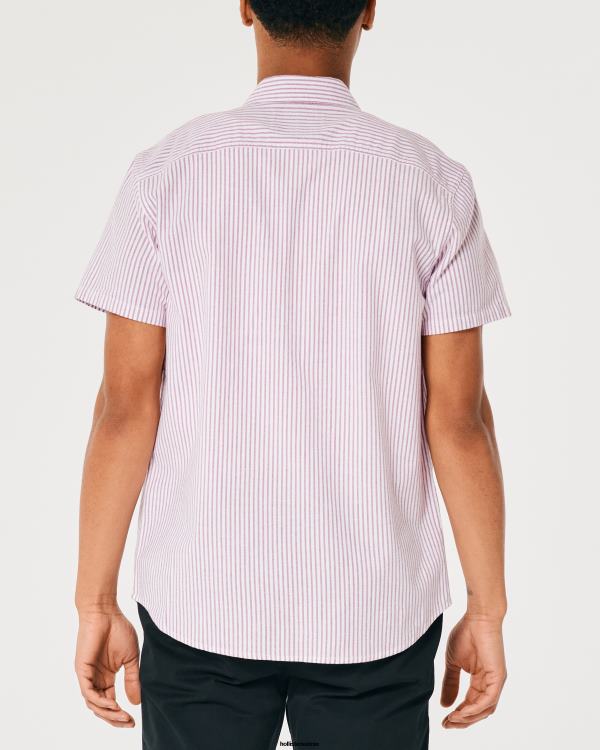 chemise oxford rayée à manches courtes Hommes bande bordeaux Hollister hauts RRRJX1037