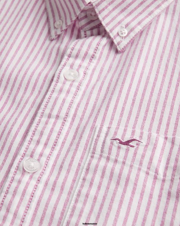 chemise oxford rayée à manches courtes Hommes bande bordeaux Hollister hauts RRRJX1037