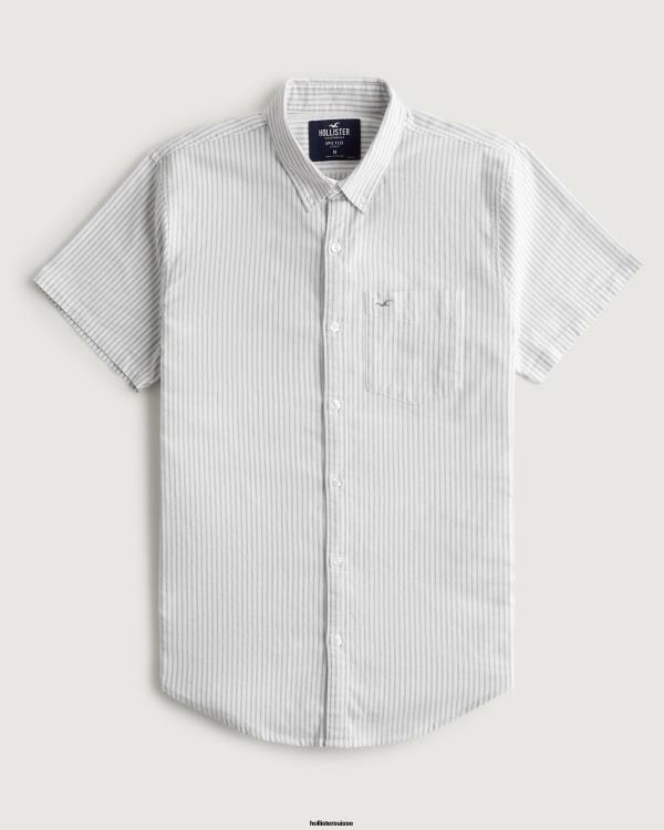 chemise oxford rayée à manches courtes Hommes rayure olive Hollister hauts RRRJX1008