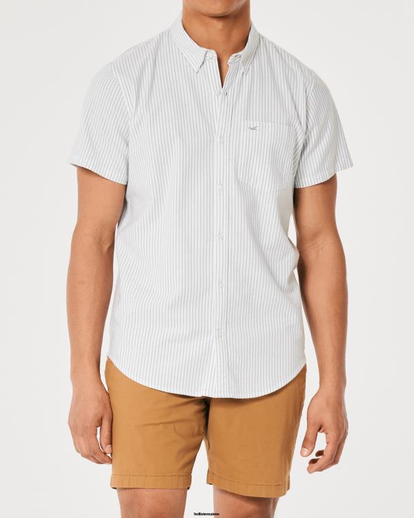 chemise oxford rayée à manches courtes Hommes rayure olive Hollister hauts RRRJX1008
