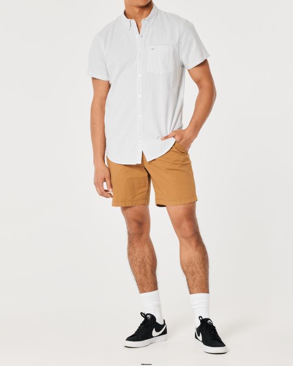 chemise oxford rayée à manches courtes Hommes rayure olive Hollister hauts RRRJX1008