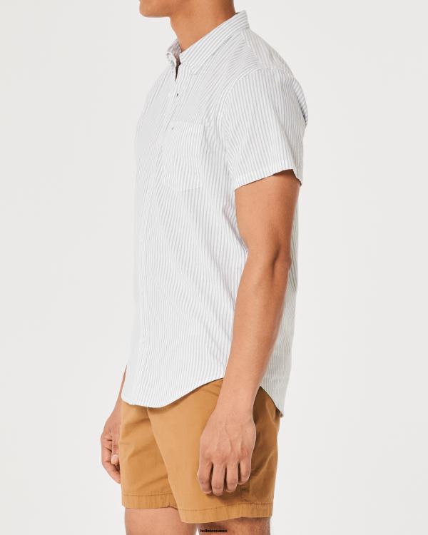 chemise oxford rayée à manches courtes Hommes rayure olive Hollister hauts RRRJX1008