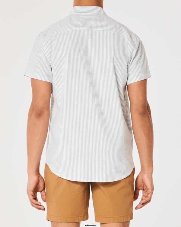 chemise oxford rayée à manches courtes Hommes rayure olive Hollister hauts RRRJX1008