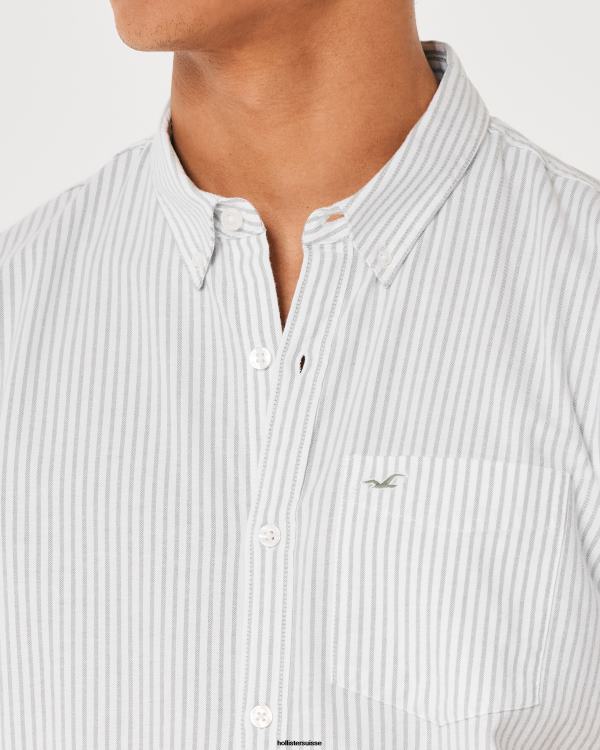 chemise oxford rayée à manches courtes Hommes rayure olive Hollister hauts RRRJX1008
