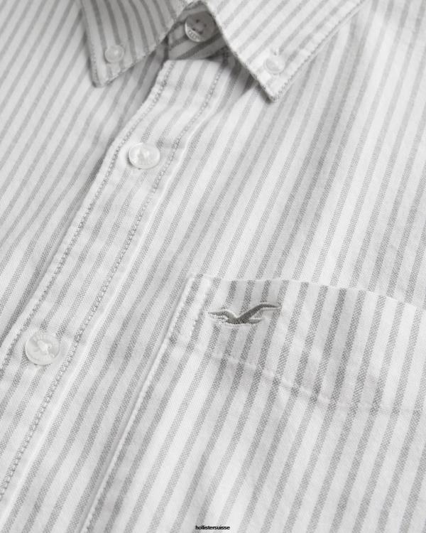 chemise oxford rayée à manches courtes Hommes rayure olive Hollister hauts RRRJX1008