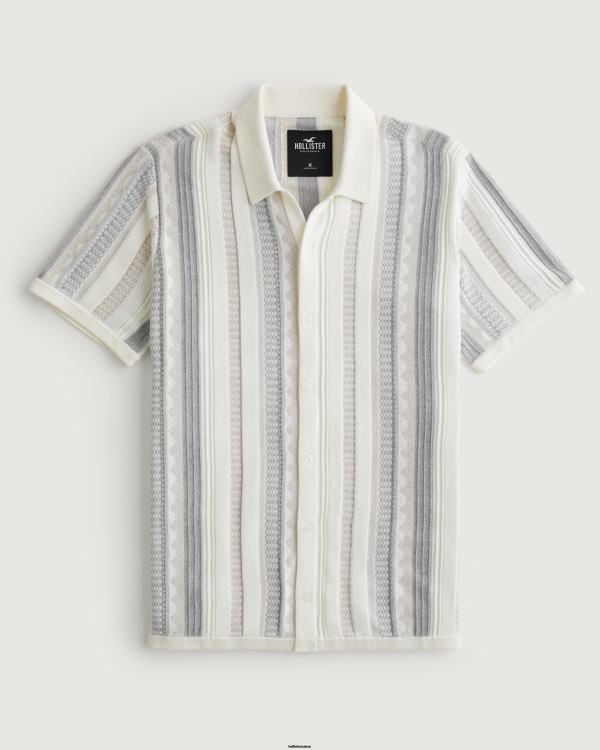 chemise pull texturée à manches courtes Hommes bande blanche Hollister hauts RRRJX863
