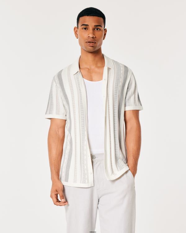 chemise pull texturée à manches courtes Hommes bande blanche Hollister hauts RRRJX863