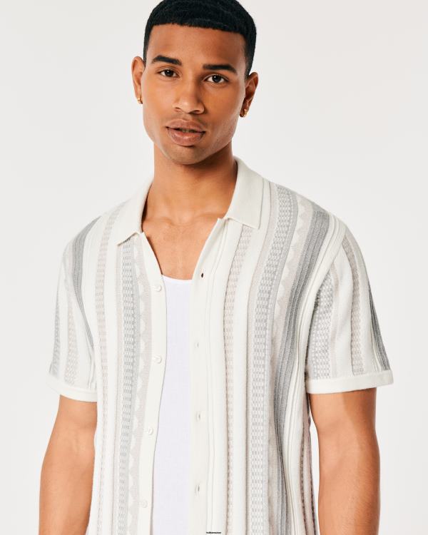 chemise pull texturée à manches courtes Hommes bande blanche Hollister hauts RRRJX863