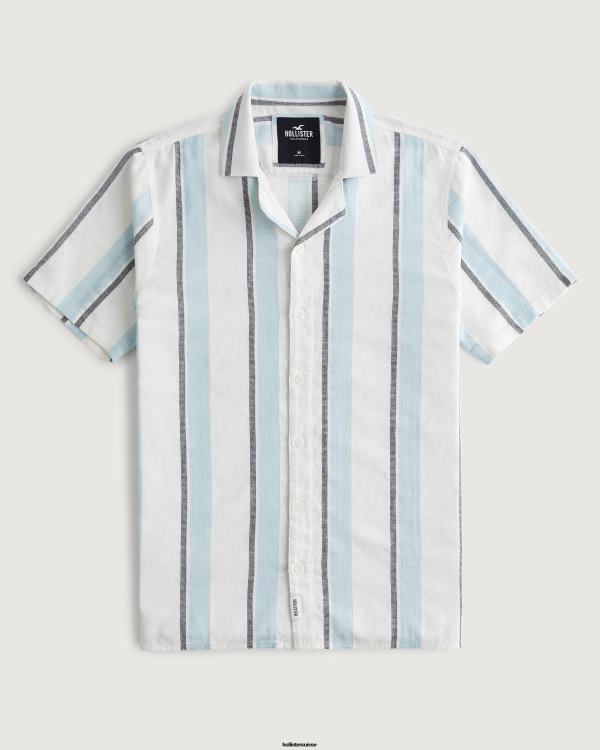chemise rayée à manches courtes Hommes bande bleu clair Hollister hauts RRRJX855