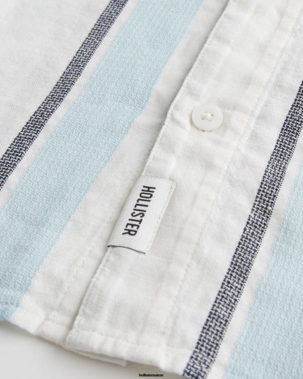 chemise rayée à manches courtes Hommes bande bleu clair Hollister hauts RRRJX855