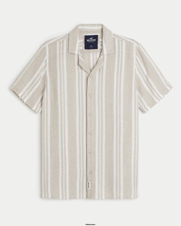 chemise rayée à manches courtes Hommes rayure beige Hollister hauts RRRJX841