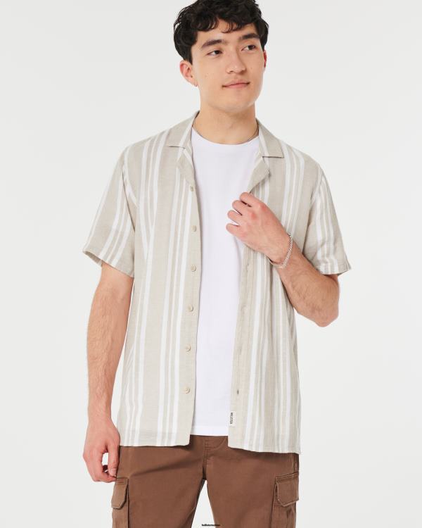 chemise rayée à manches courtes Hommes rayure beige Hollister hauts RRRJX841