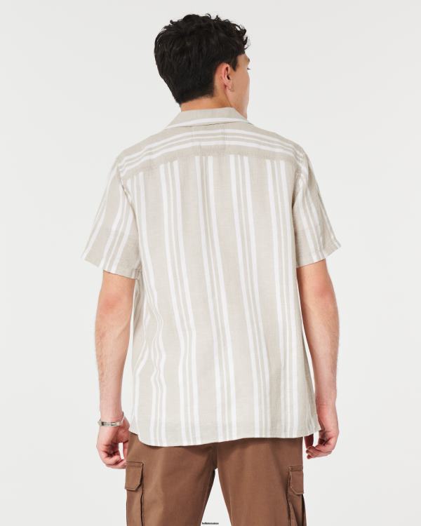 chemise rayée à manches courtes Hommes rayure beige Hollister hauts RRRJX841
