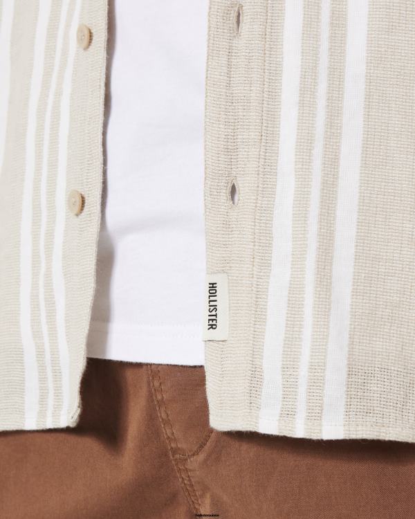 chemise rayée à manches courtes Hommes rayure beige Hollister hauts RRRJX841