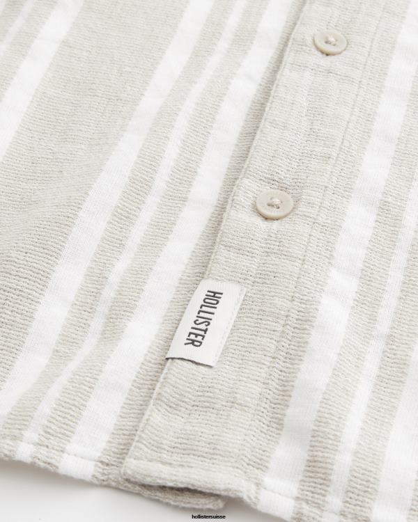 chemise rayée à manches courtes Hommes rayure beige Hollister hauts RRRJX841