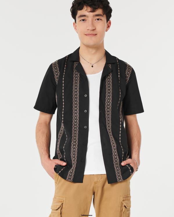 chemise texturée à manches courtes Hommes bande noire Hollister hauts RRRJX883