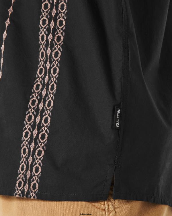 chemise texturée à manches courtes Hommes bande noire Hollister hauts RRRJX883
