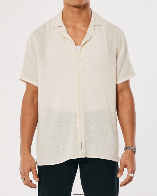 chemise texturée à manches courtes Hommes blanc Hollister hauts RRRJX877