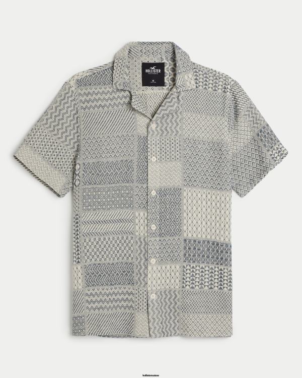 chemise texturée à manches courtes Hommes motif bleu moyen Hollister hauts RRRJX830