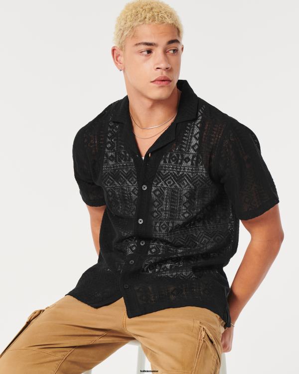 chemise texturée à manches courtes Hommes noir sd/texture Hollister hauts RRRJX916