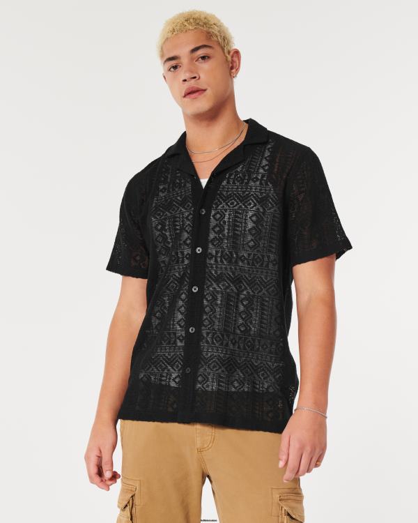 chemise texturée à manches courtes Hommes noir sd/texture Hollister hauts RRRJX916