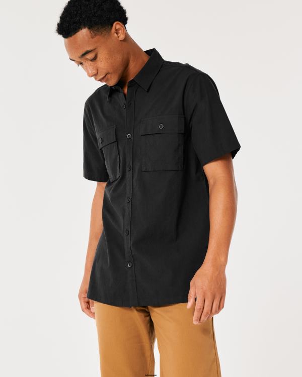 chemise utilitaire à manches courtes en popeline Hommes noir Hollister hauts RRRJX1049