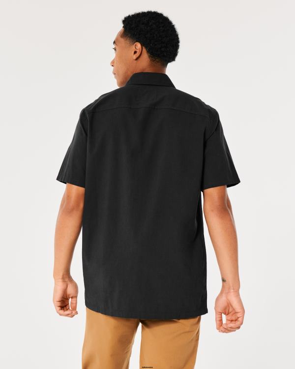 chemise utilitaire à manches courtes en popeline Hommes noir Hollister hauts RRRJX1049