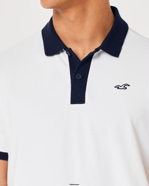 polo à col contrastant Hommes blanc Hollister hauts RRRJX992