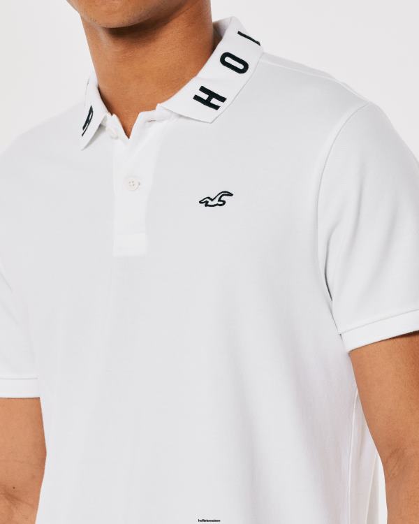 polo à col logo Hommes blanc Hollister hauts RRRJX833