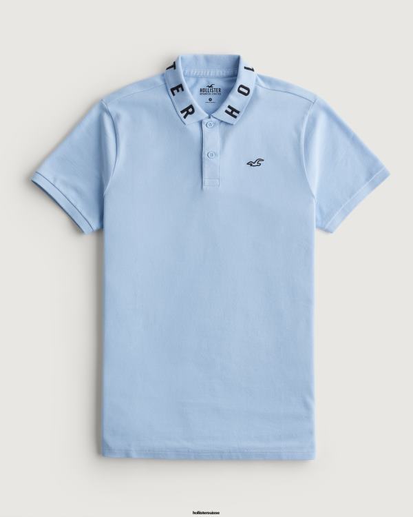 polo à col logo Hommes bleu clair Hollister hauts RRRJX821