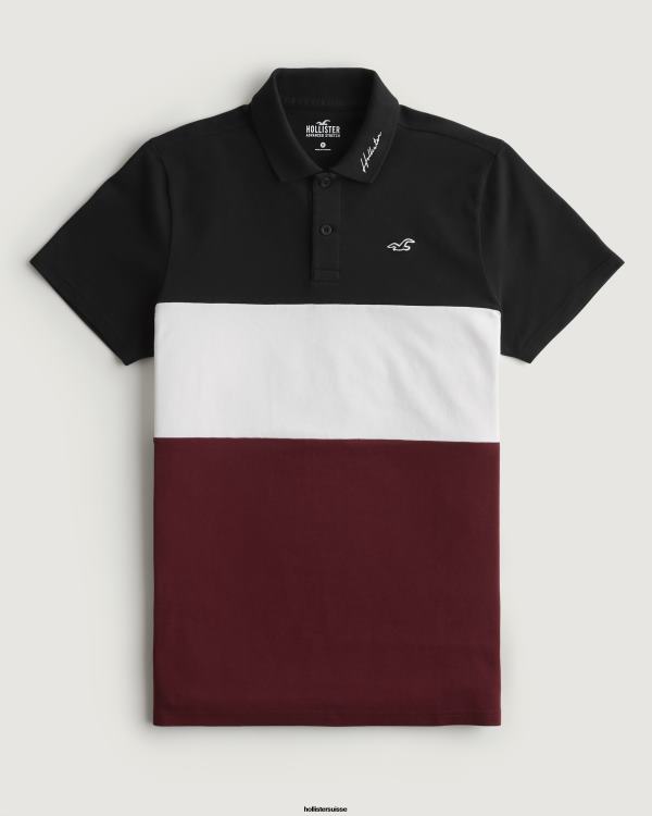 polo color block Hommes noir blanc et bordeaux Hollister hauts RRRJX997