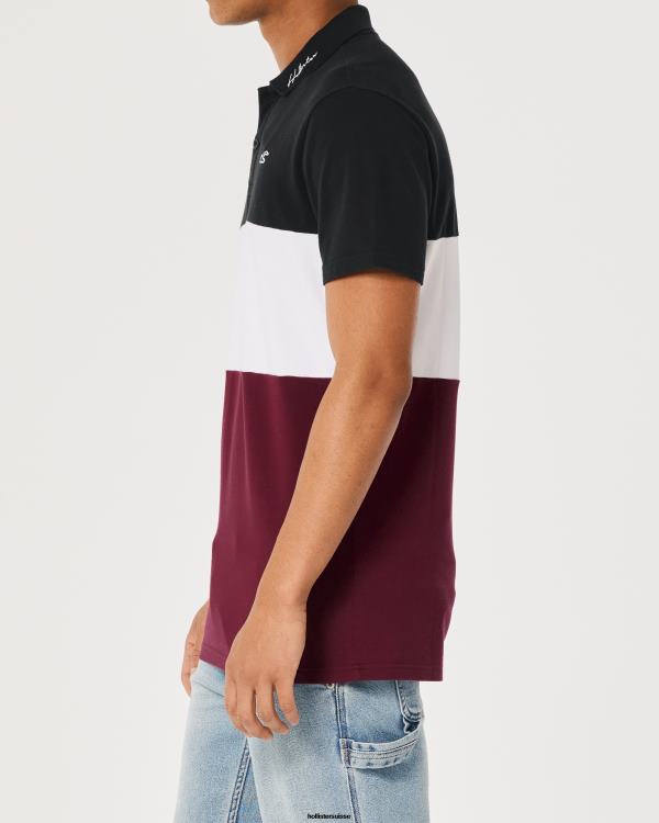 polo color block Hommes noir blanc et bordeaux Hollister hauts RRRJX997