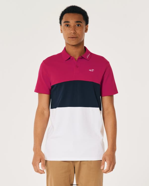 polo color block Hommes rouge marine et blanc Hollister hauts RRRJX1063