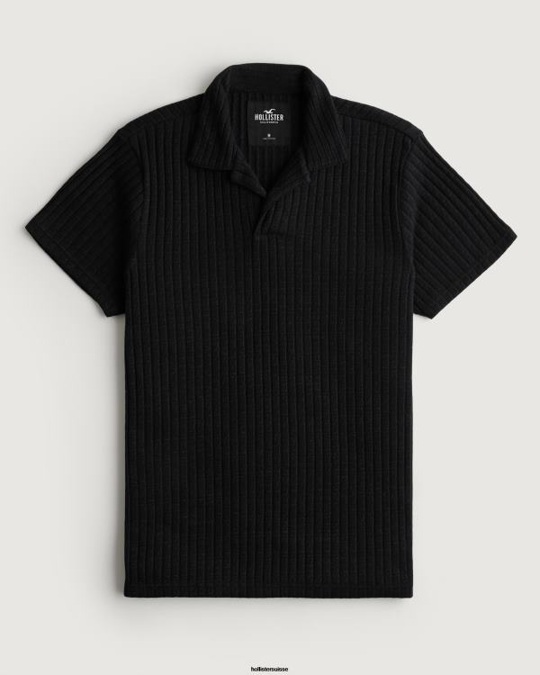 polo en maille à col johnny Hommes noir Hollister hauts RRRJX911