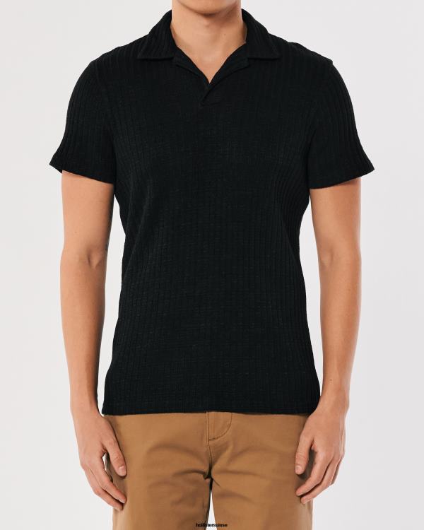 polo en maille à col johnny Hommes noir Hollister hauts RRRJX911