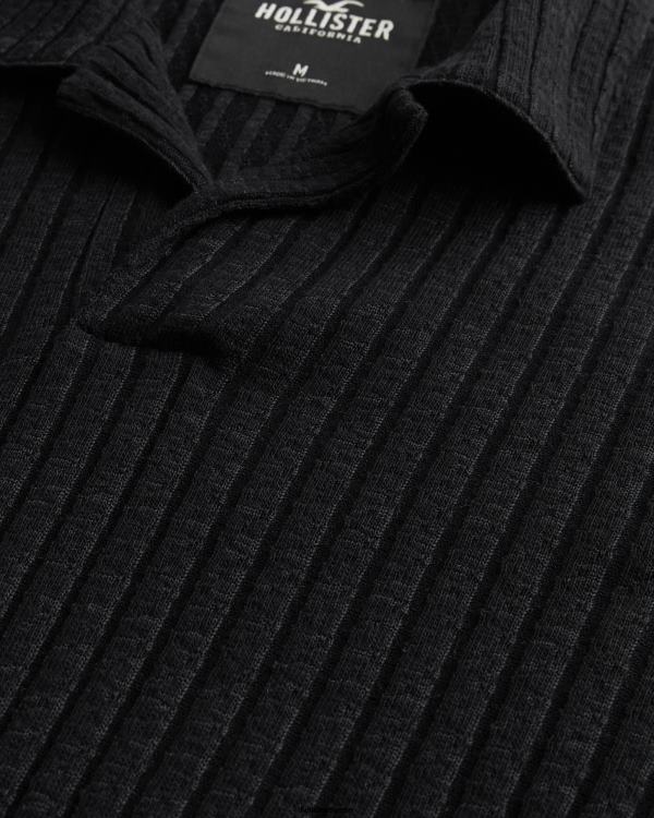 polo en maille à col johnny Hommes noir Hollister hauts RRRJX911
