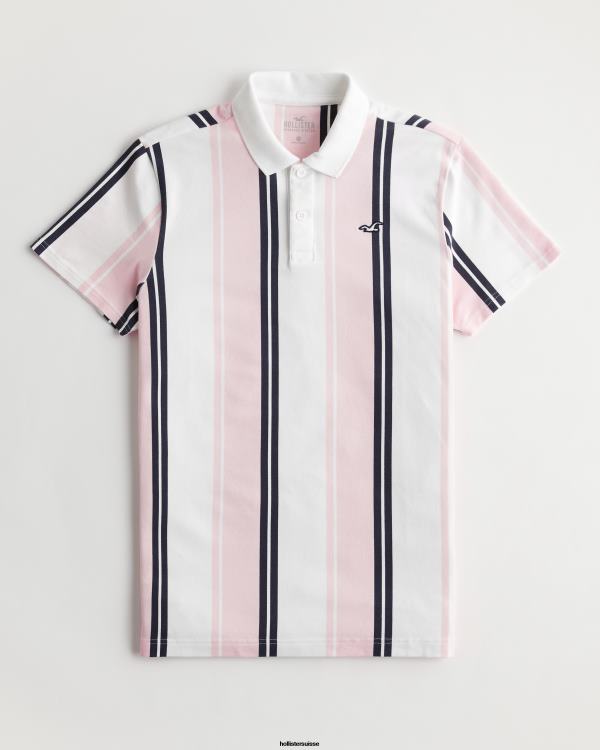 polo à logo rayé Hommes bande de corail Hollister hauts RRRJX903