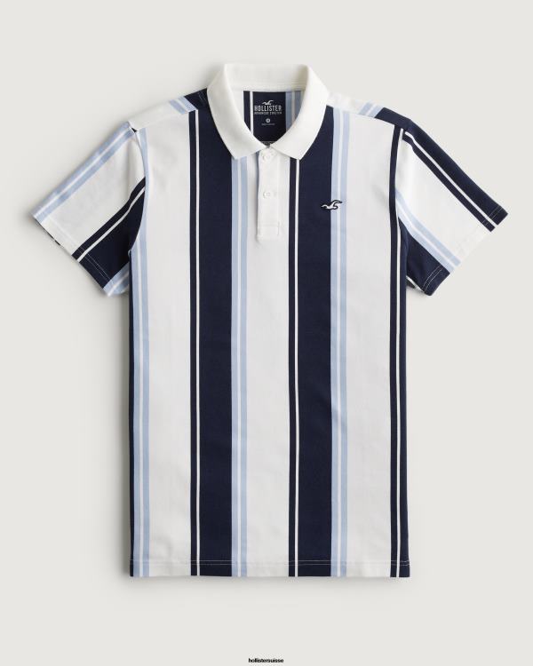 polo à logo rayé Hommes rayure marine Hollister hauts RRRJX827