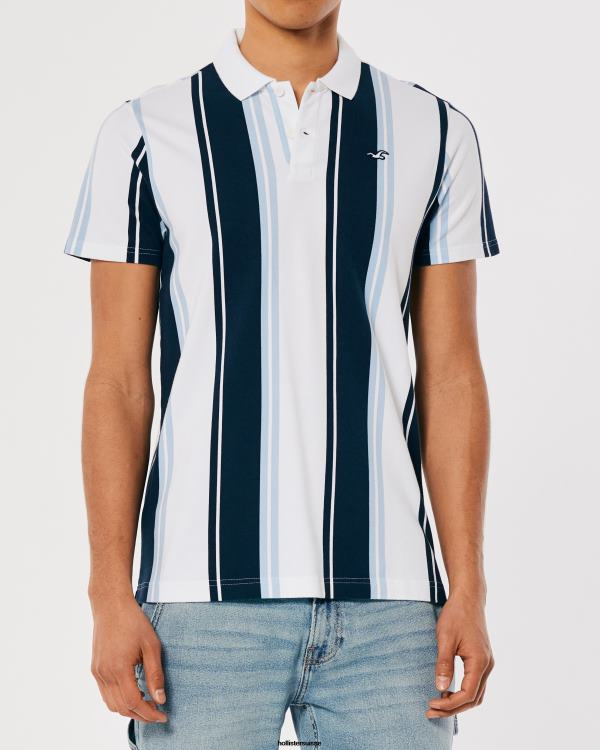 polo à logo rayé Hommes rayure marine Hollister hauts RRRJX827