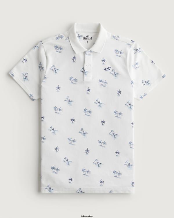 polo à motif iconique logo Hommes motif blanc Hollister hauts RRRJX1003
