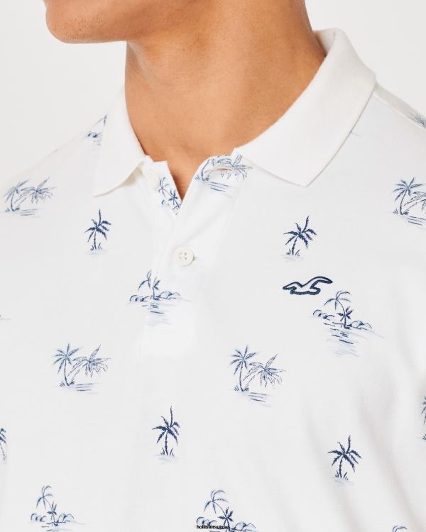 polo à motif iconique logo Hommes motif blanc Hollister hauts RRRJX1003