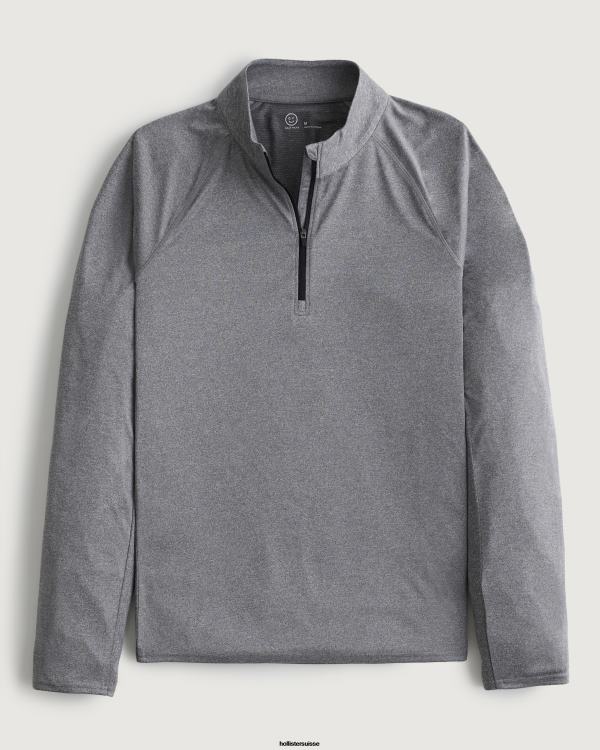 gilly hicks active léger quart de zip en tricot Hommes gris chiné Hollister hauts RRRJX1045